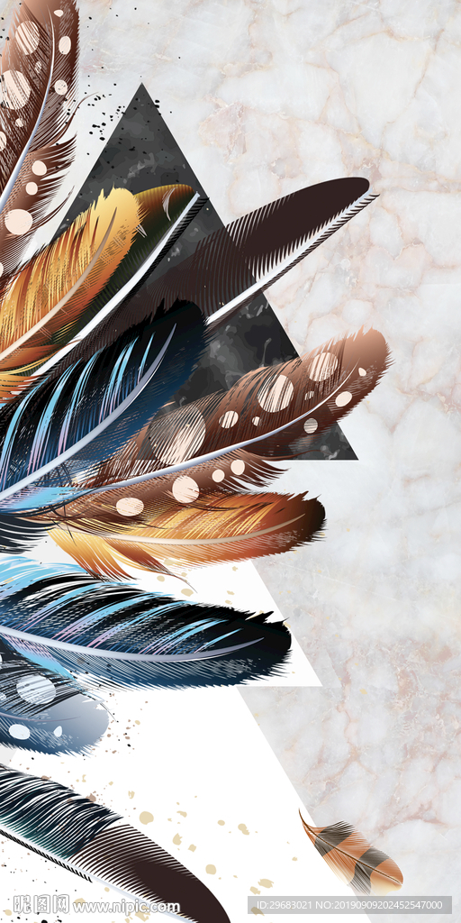 彩色羽毛几何纹理TIF分层画