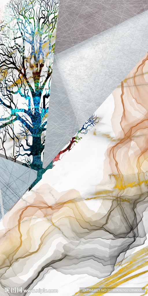 线条几何树TIF分层画