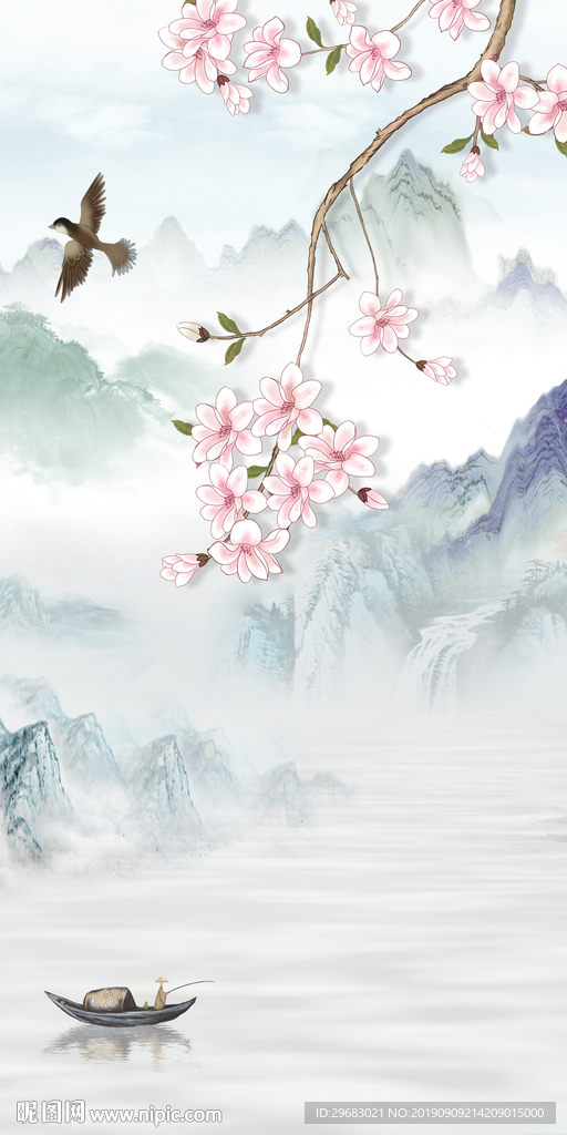 小船新中式山水画 TIF分层