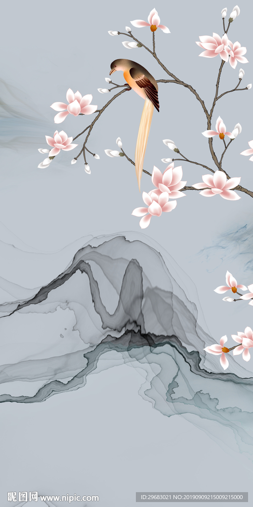 手绘新中式山水画 TIF分层