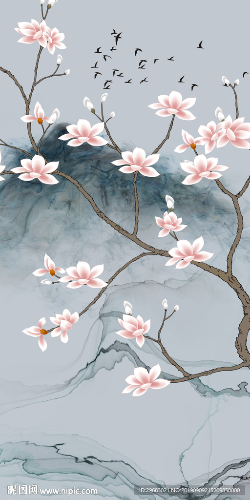 烟雾新中式山水画 TIF分层