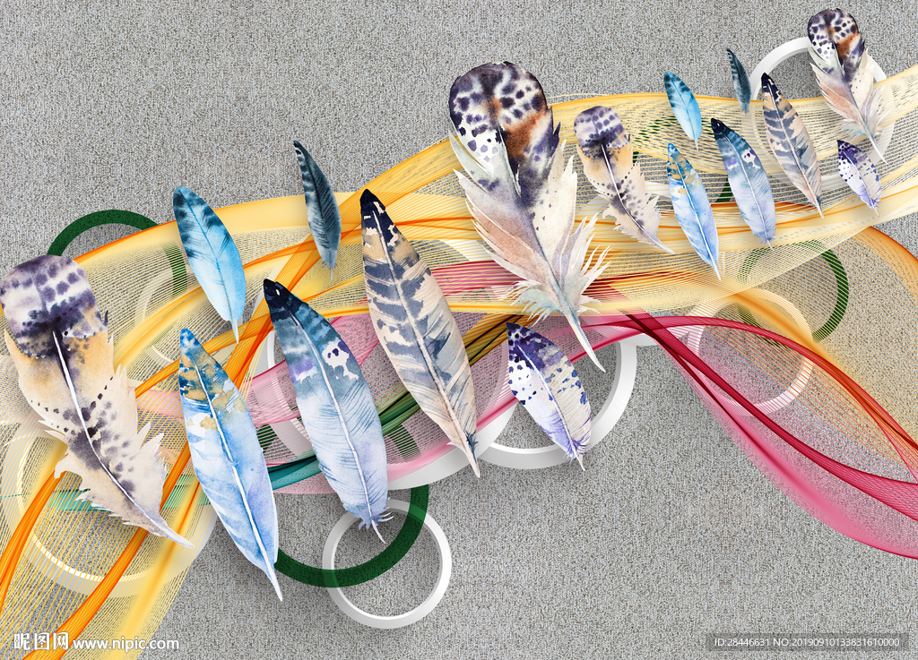 北欧水彩羽毛背景墙