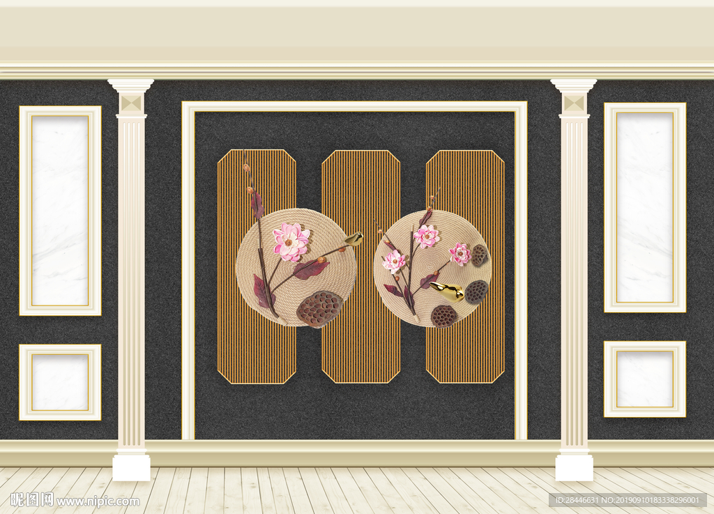 3D立体护墙板新中式背景墙