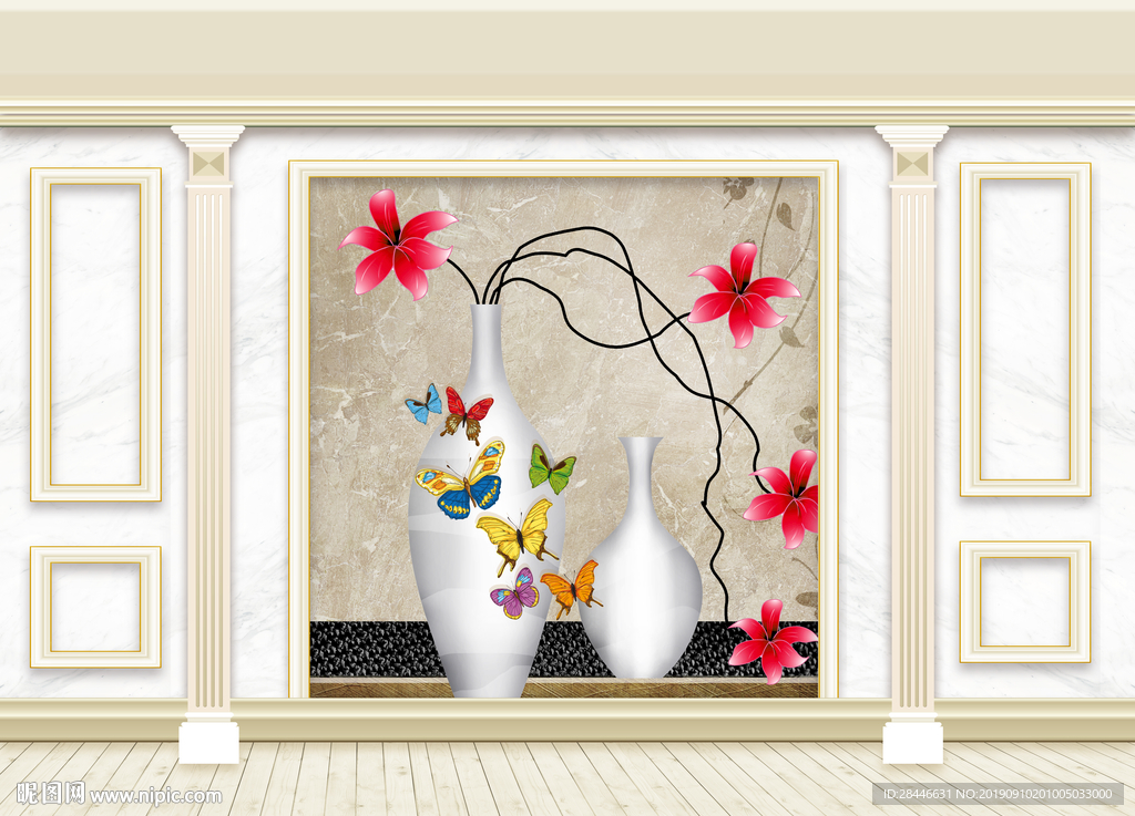 3D立体护墙板新中式背景墙