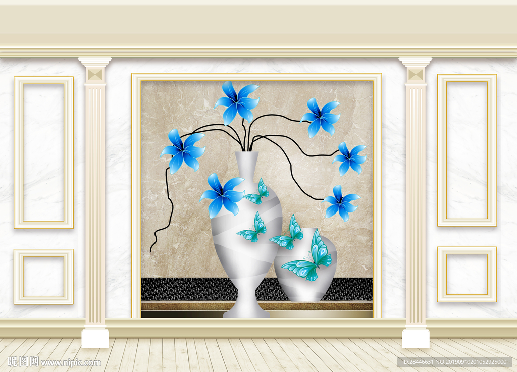 3D立体护墙板新中式背景墙