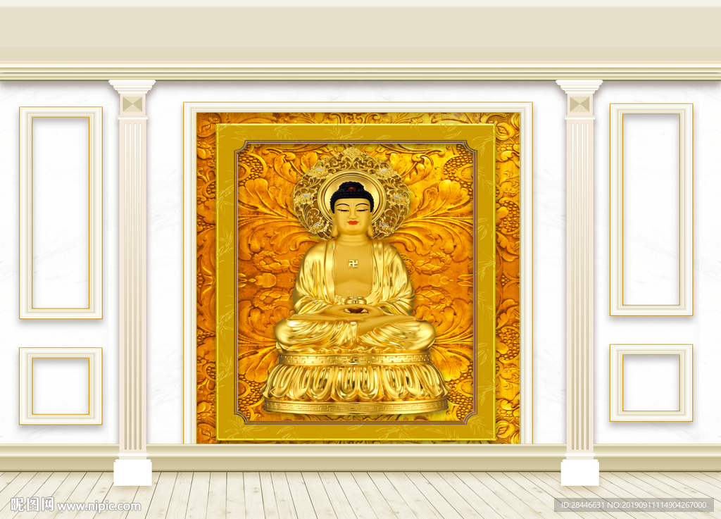 3D立体护墙板新中式背景墙