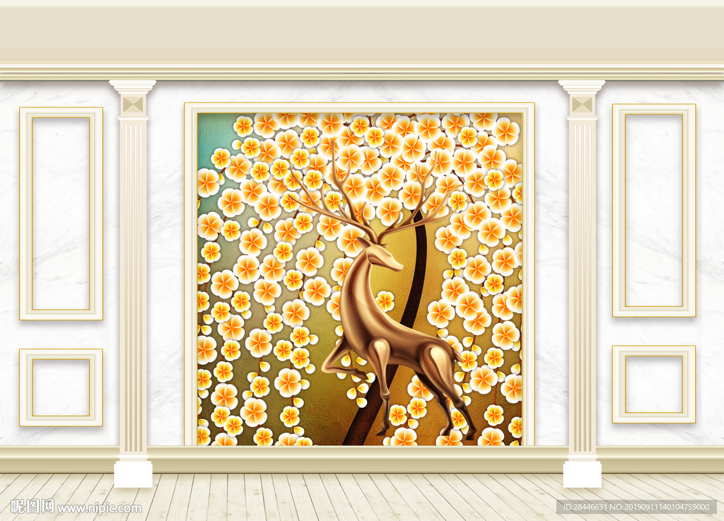 3D立体护墙板新中式背景墙