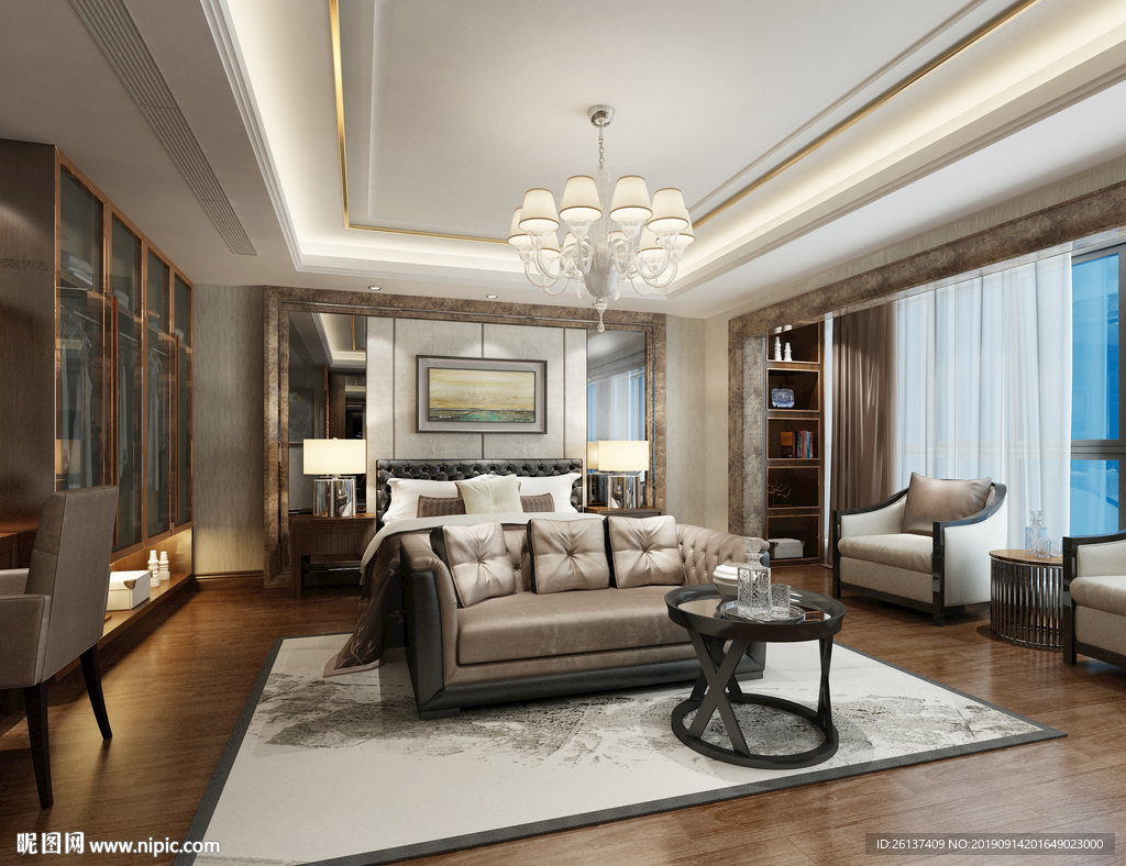 新中式  卧室  床  衣柜