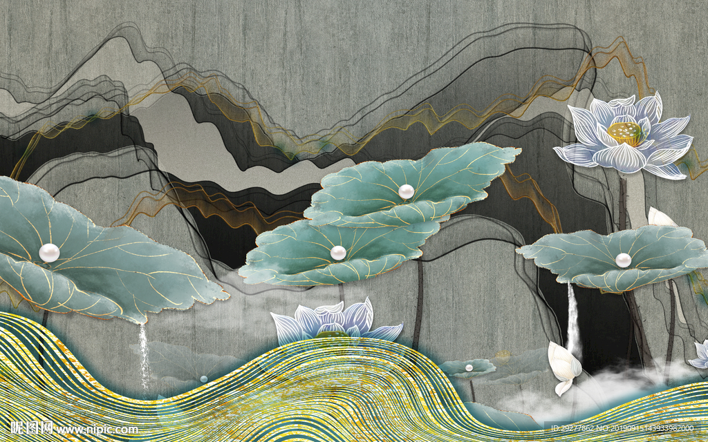 荷花意境新山水画 TIF分层