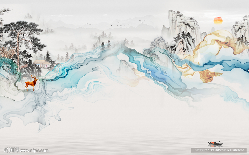 新品意境新山水画 TIF分层