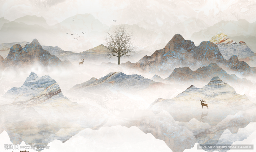 石纹意境新山水画 TIF分层