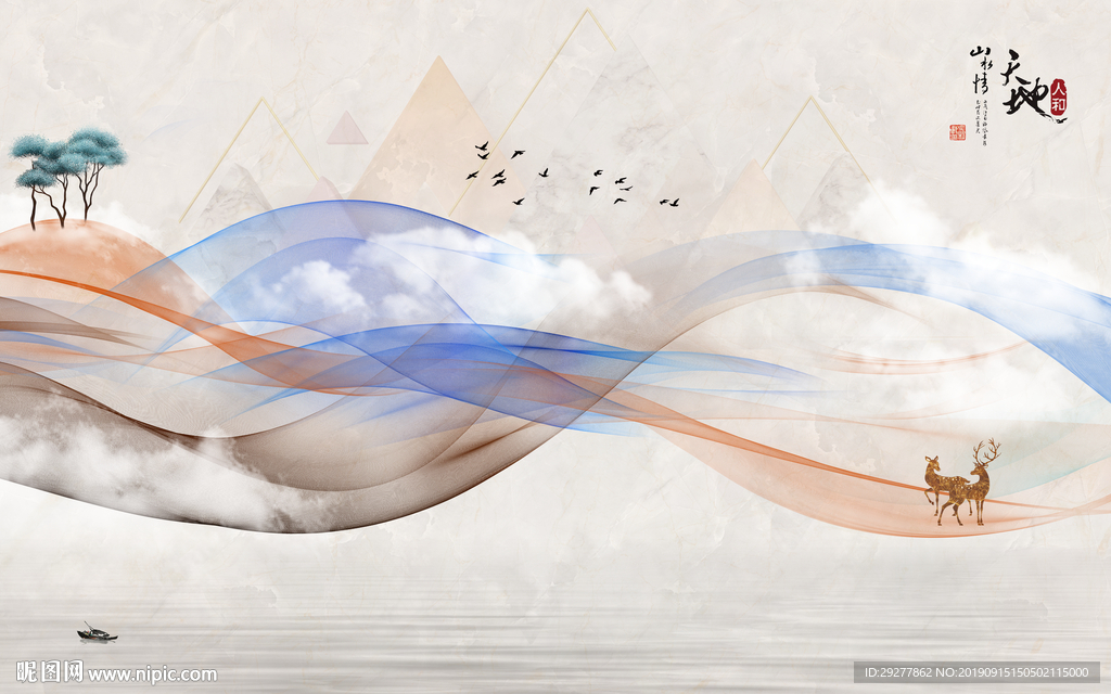 线条意境新山水画 TIF分层