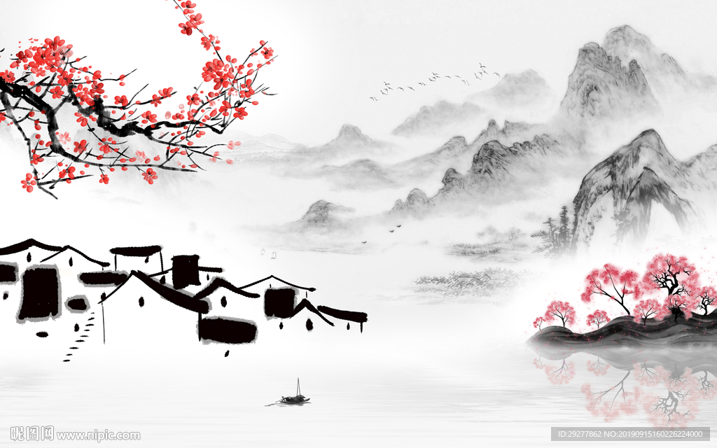 江南山水背景墙画 TIF分层