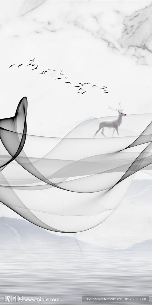 线条玄关画山水 TIF分层画