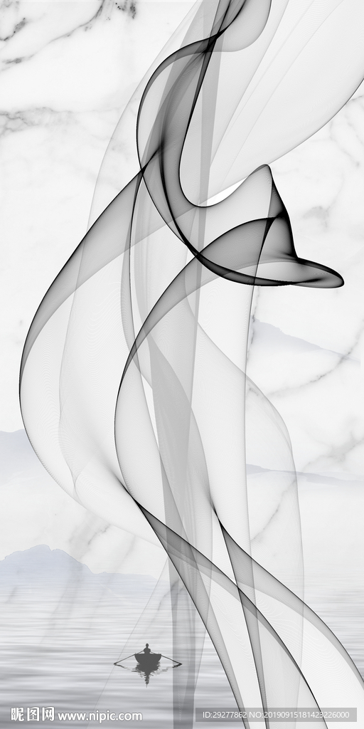 线条山水玄关画 TIF分层画