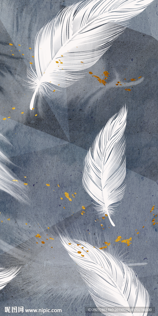 羽毛奢华玄关画 TIF分层