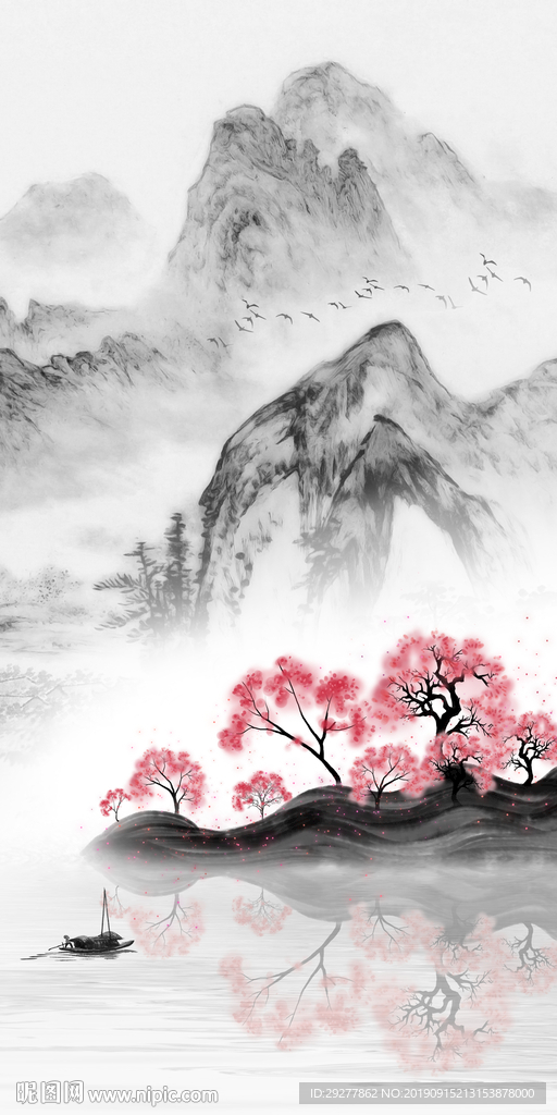 江南玄关山水画 TIF分层