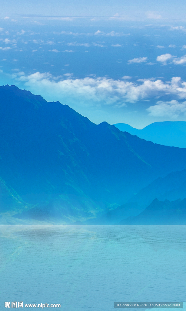 蓝色山水玄关画 TIF分层