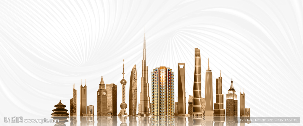 白色背景 楼梯 金色楼体 城市