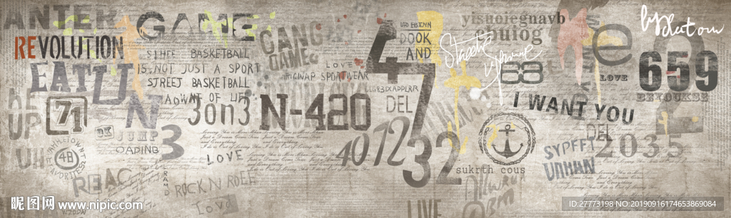 复古灰色水泥墙字母涂鸦报纸墙