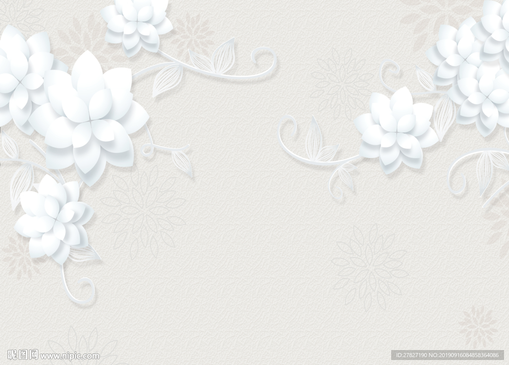 白色花朵 相约 欧式花纹 浮雕