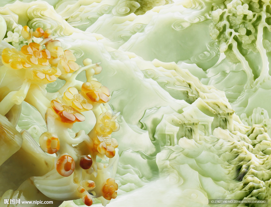 玉雕山水 花开富贵 吉祥如意