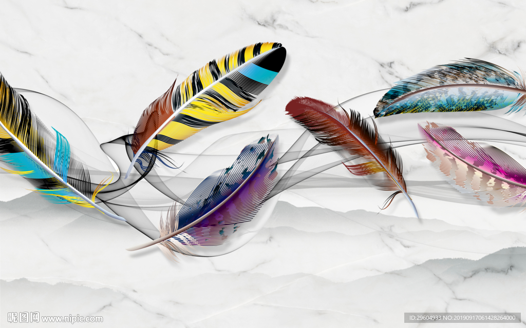 羽毛欧式画 TIF分层 背景墙