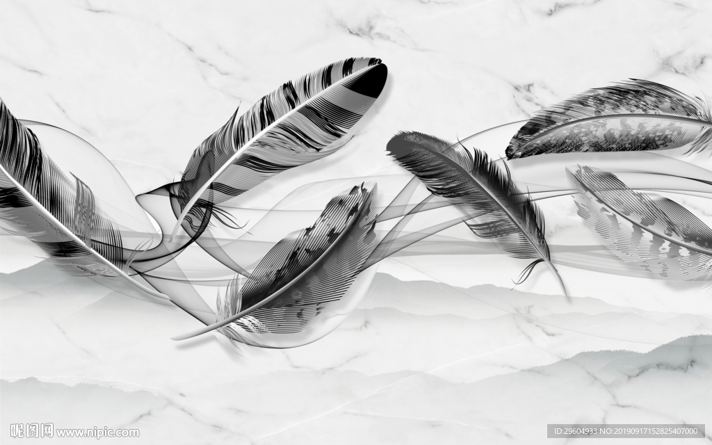 立体羽毛画 TIF分层 背景墙