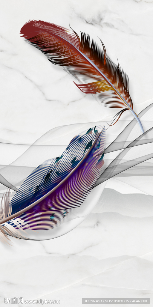 羽毛装饰画 TIF分层 背景墙
