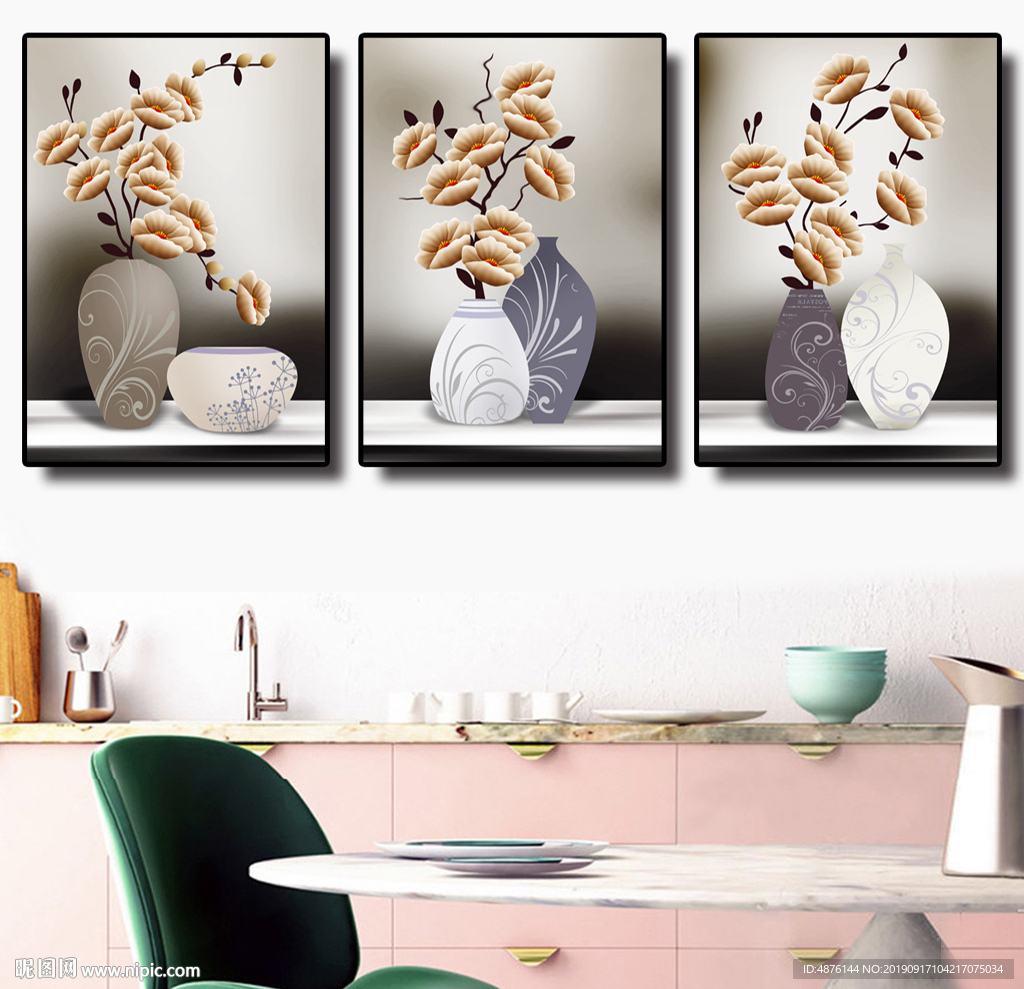 欧式花瓶无框画