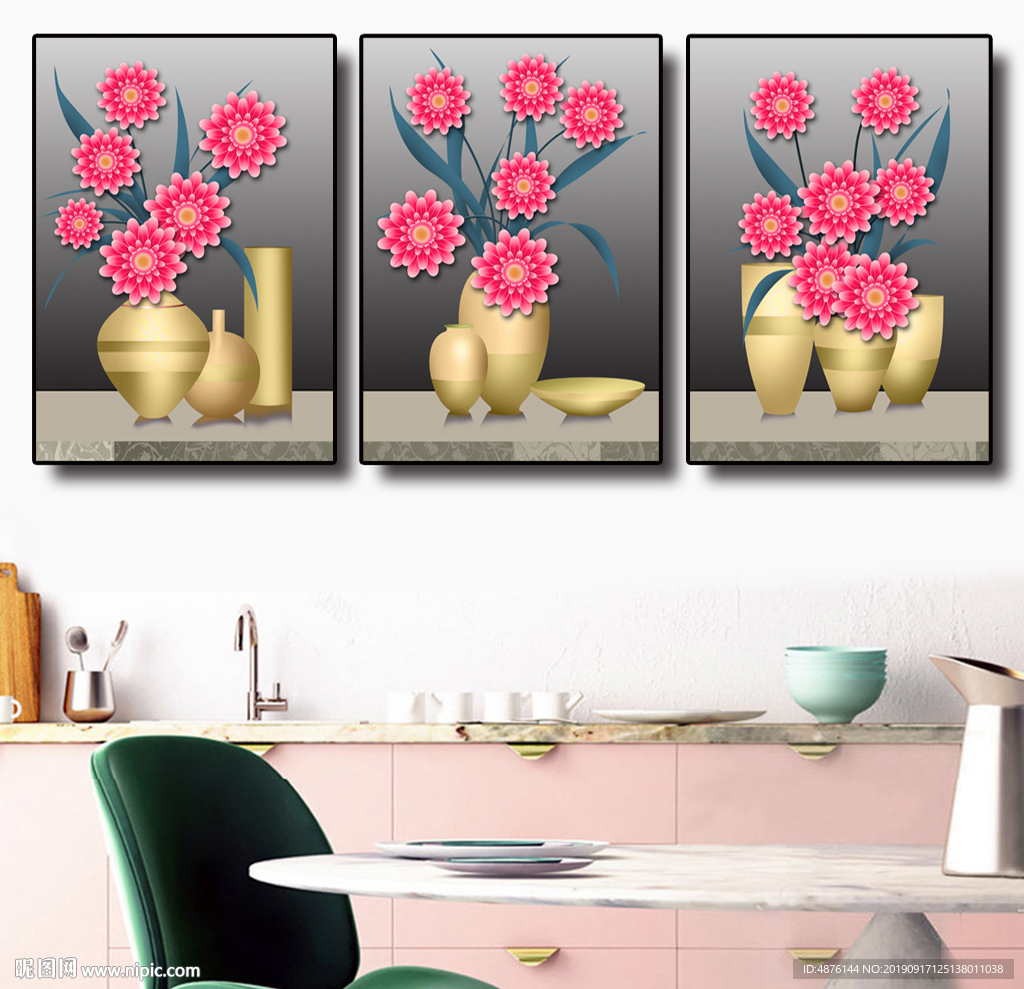 欧式花瓶无框画