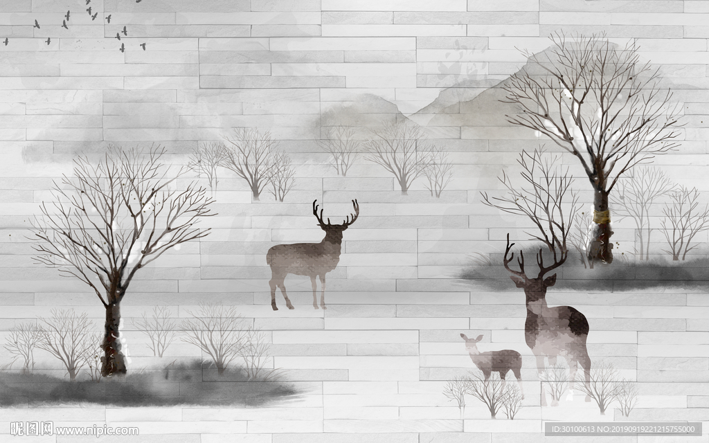 北欧 新品背景墙画 TIF分层