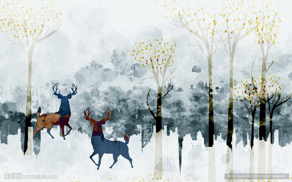 高档 新品背景墙画 TIF分层