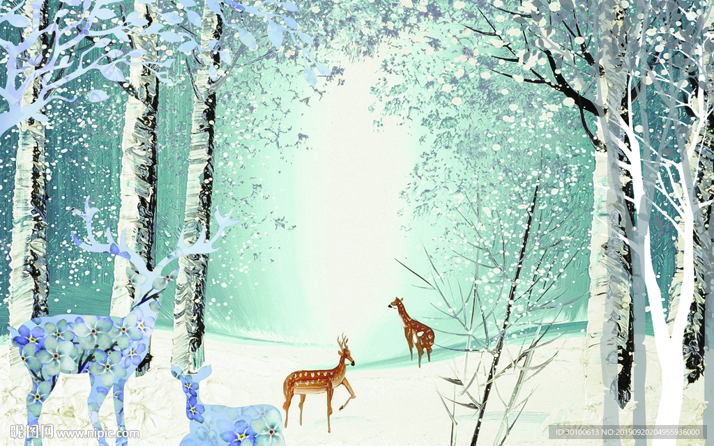 手绘奢华背景墙画 TIF分层