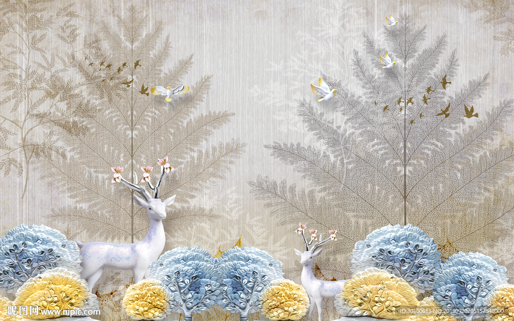 高档 奢华背景墙画 TIF分层