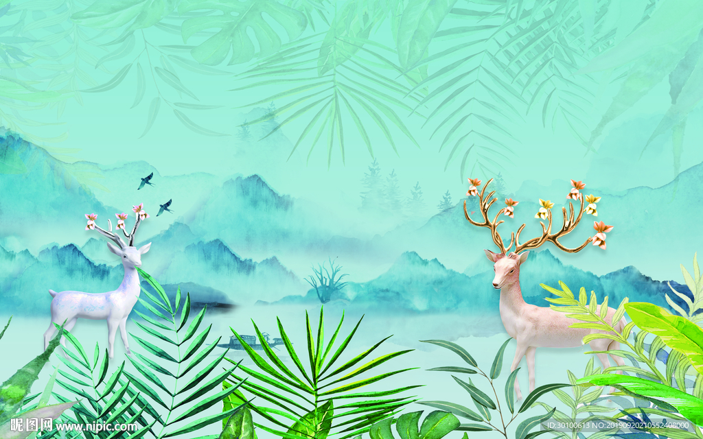 麋鹿i家居背景墙 TIF分层