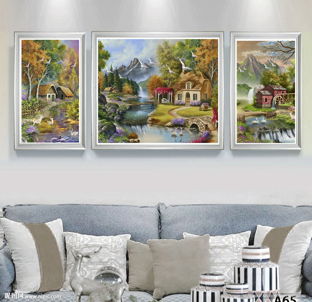 三联画 油画 风景