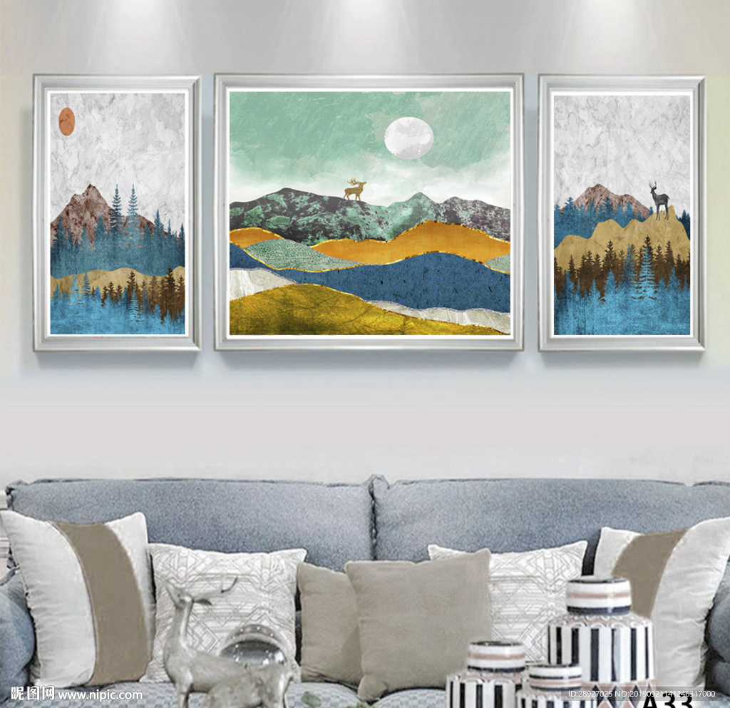 三联画 油画 风景山水