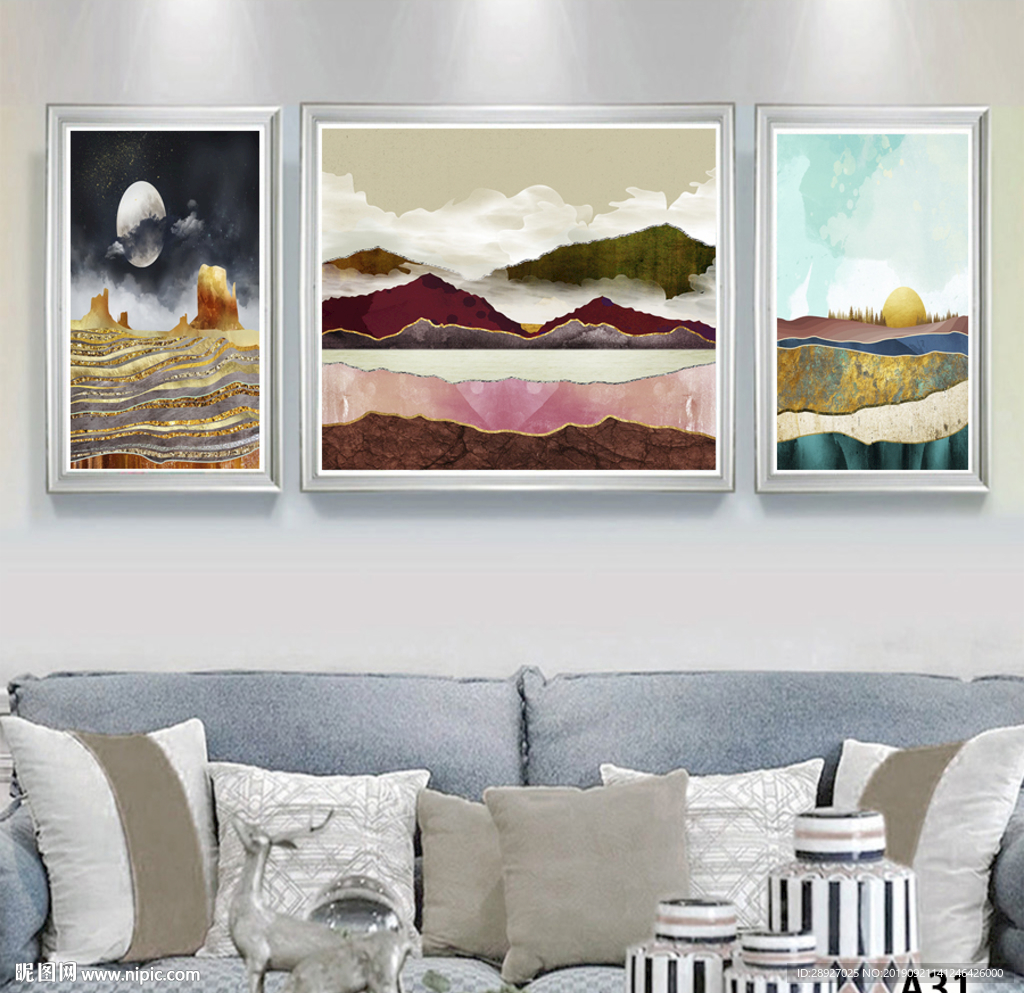 三联画 油画风景