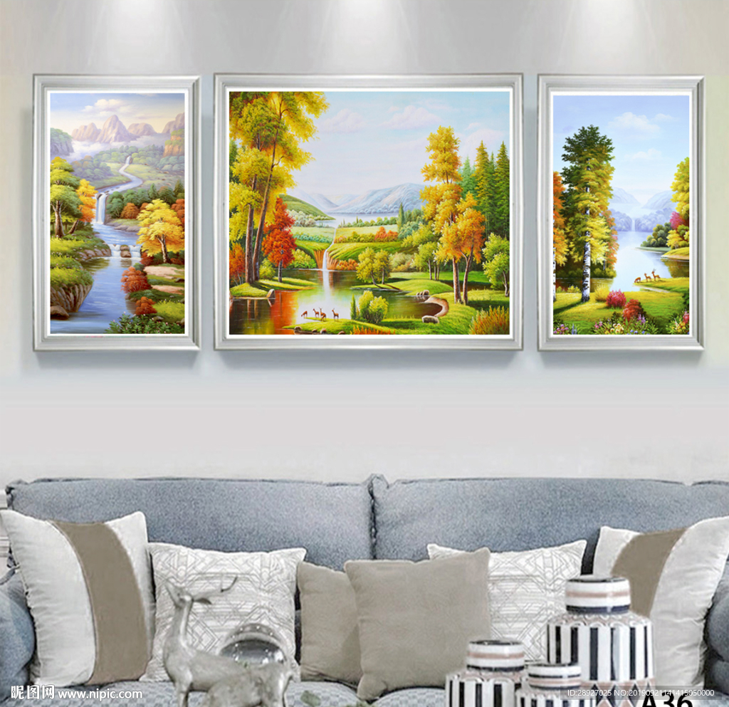 三联画 油画风景