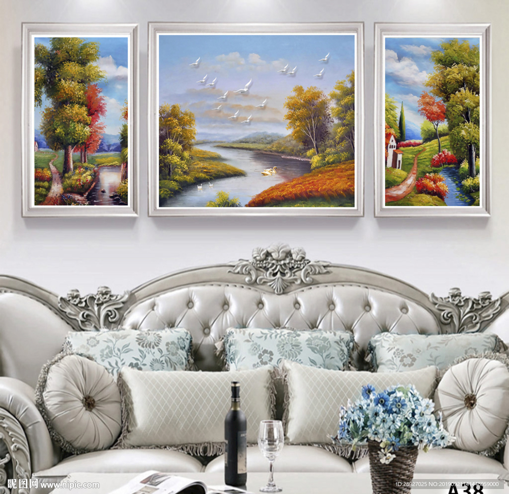 三联画 油画风景