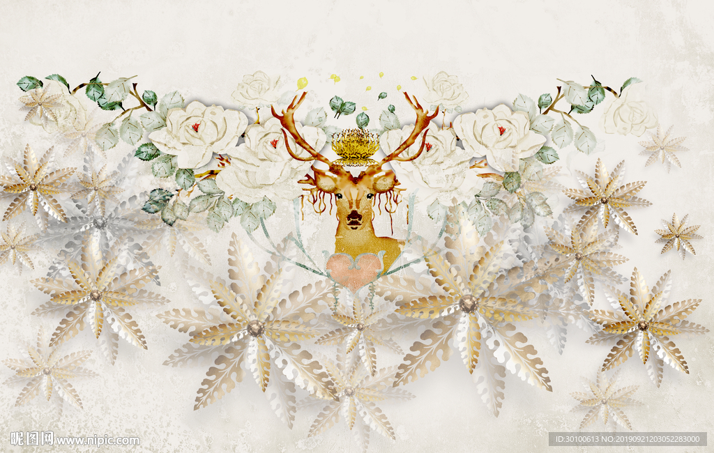 麋鹿客厅背景墙 TIF分层