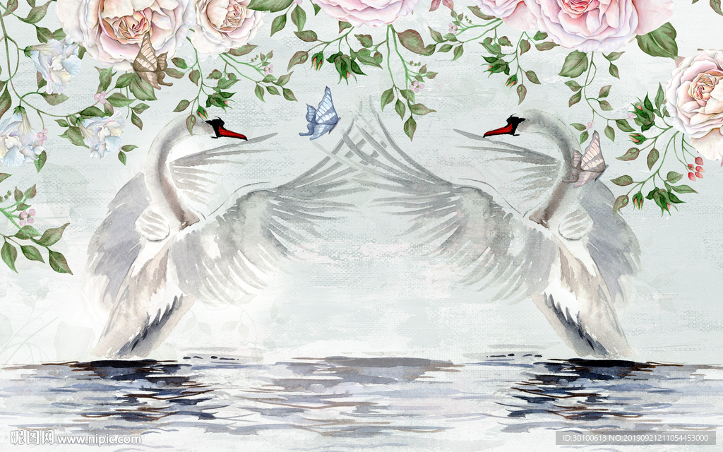 天鹅客厅背景墙 TIF分层