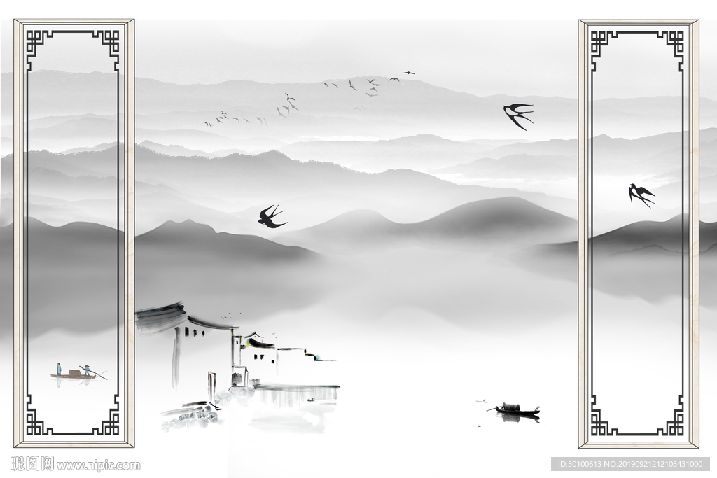 中式新款山水画 TIF分层