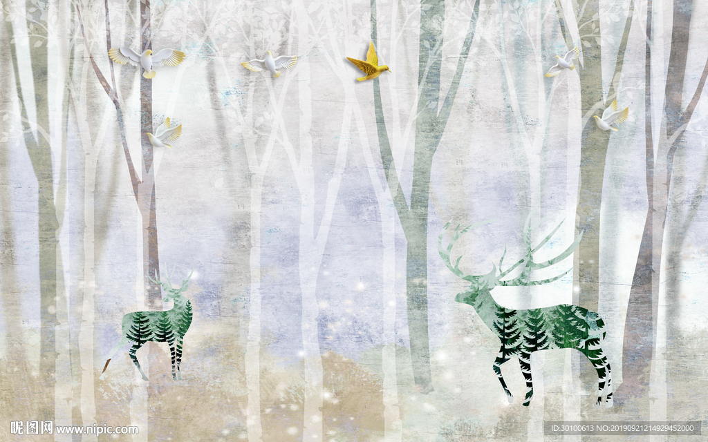 麋鹿家居背景墙 TIF分层