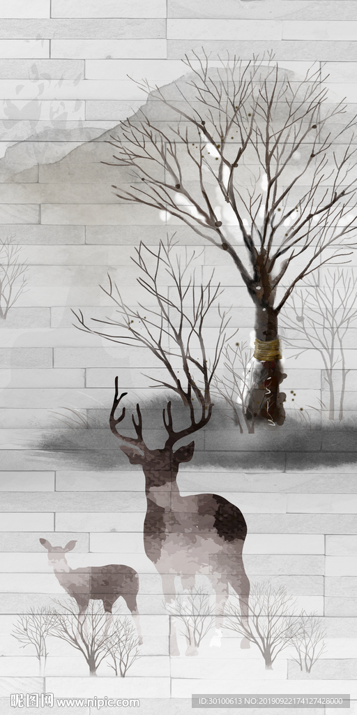 麋鹿家居玄关画 TIF分层