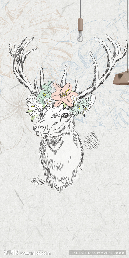 鹿头家居玄关画 TIF分层