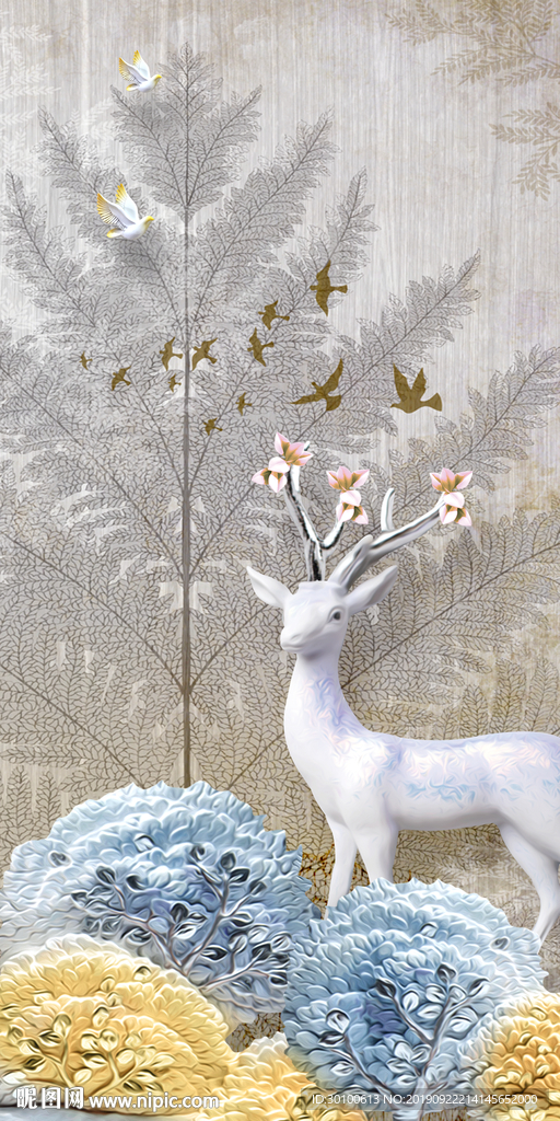 奢华麋鹿玄关画 TIF分层