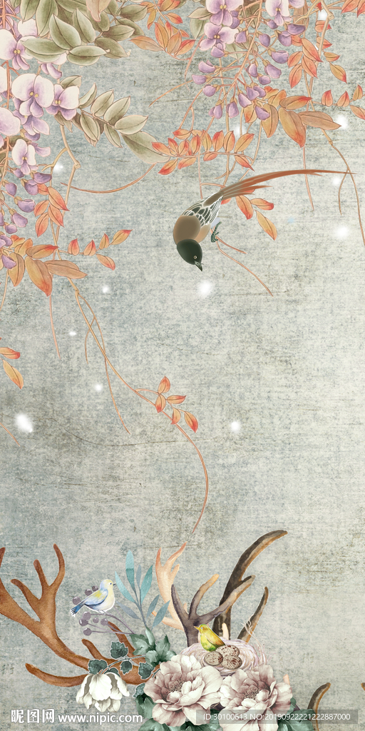 麋鹿装饰画 TIF分层 玄关画