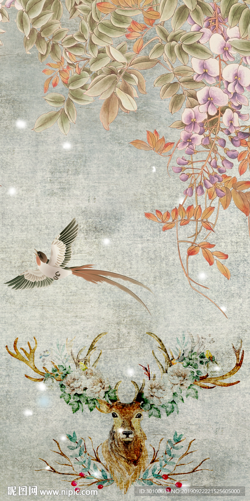 麋鹿 精美玄关画 TIF分层